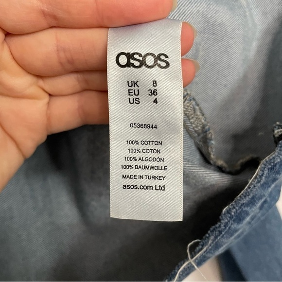 Asos Denim Boxy Boho Split Bell Sleeve Frayed Edge Top - Picture 12 of 13